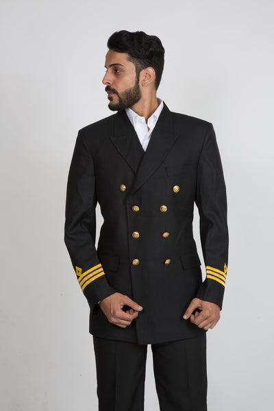 Captain's Blog Black Double-Breasted Coat